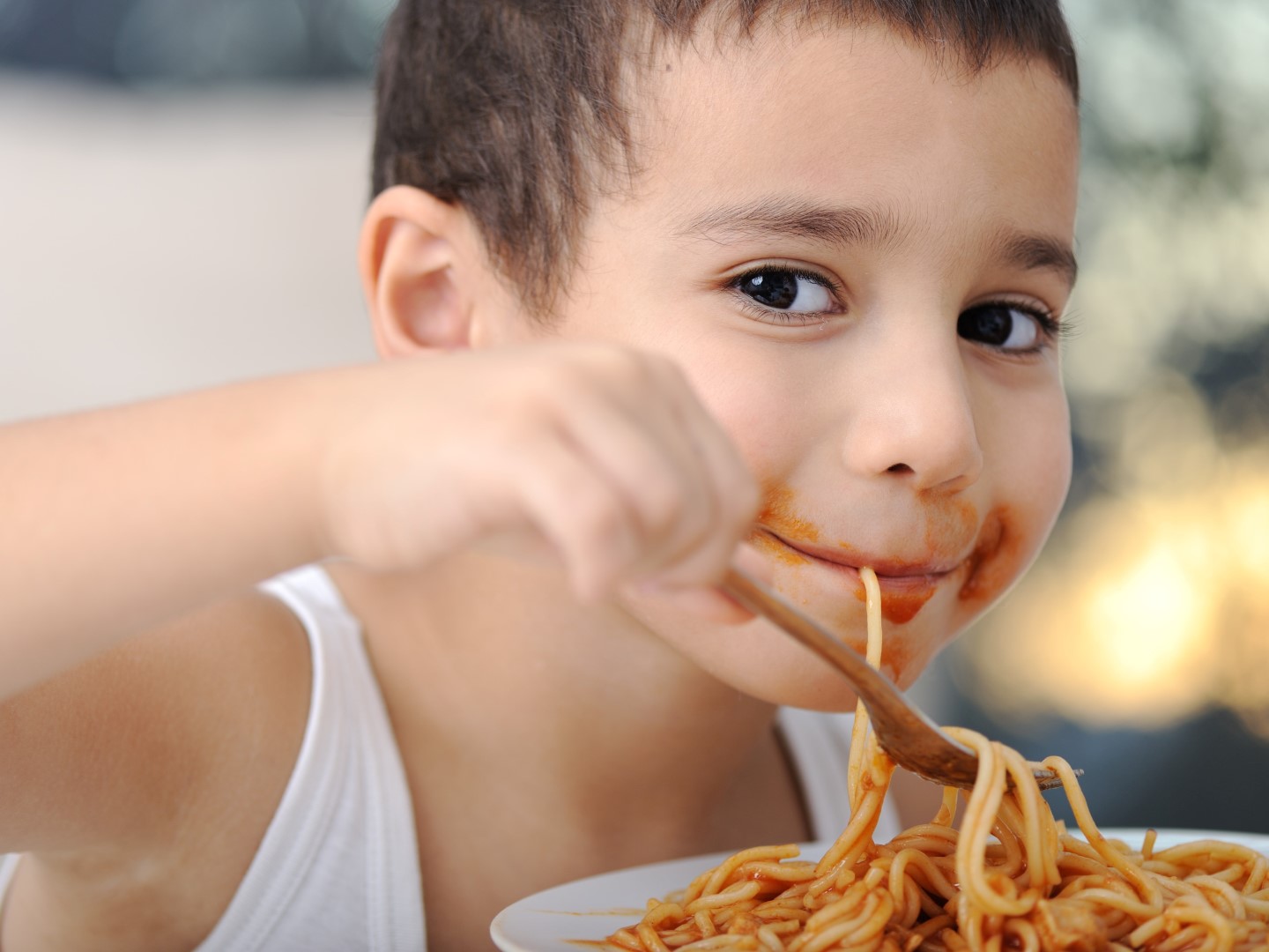 Boy Eating Spaghetti